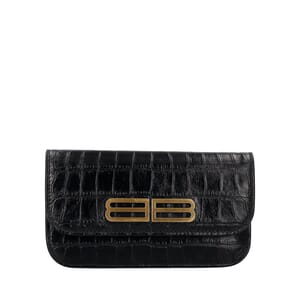 Croc Embossed Chain Wallet Black, view 4