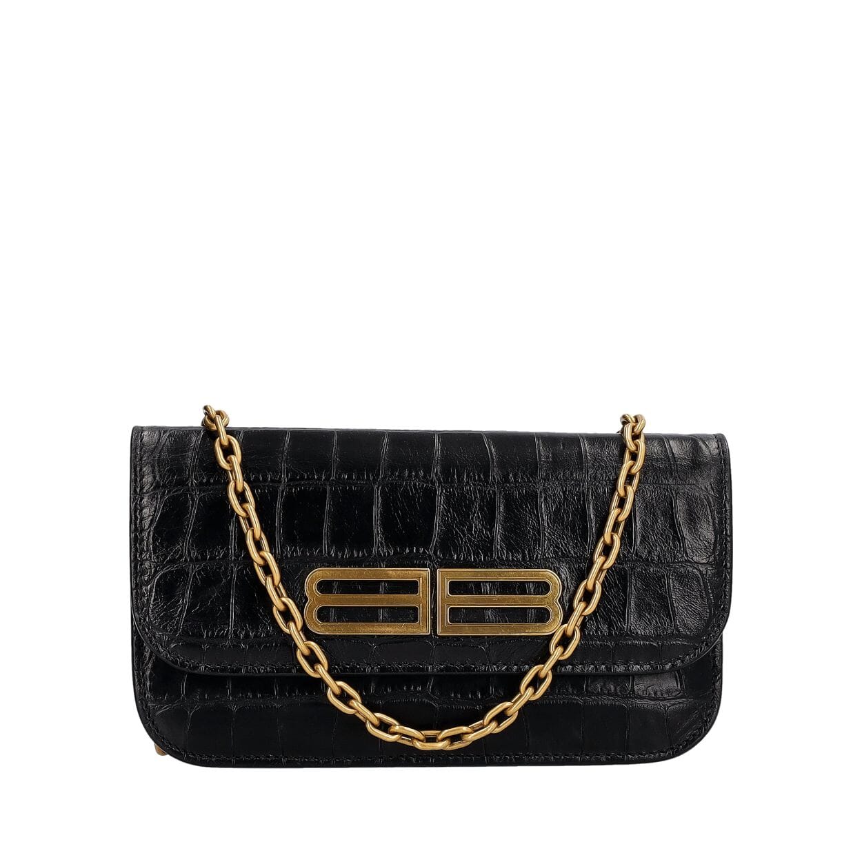 Croc Embossed Chain Wallet Black