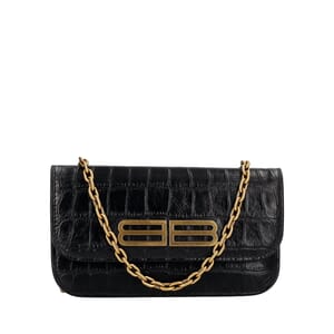 Croc Embossed Chain Wallet Black