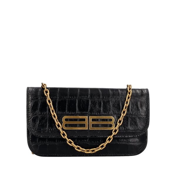 Croc Embossed Chain Wallet Black