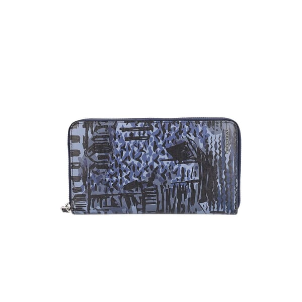 Leather Seaside Printed Zip Wallet Navy/Black