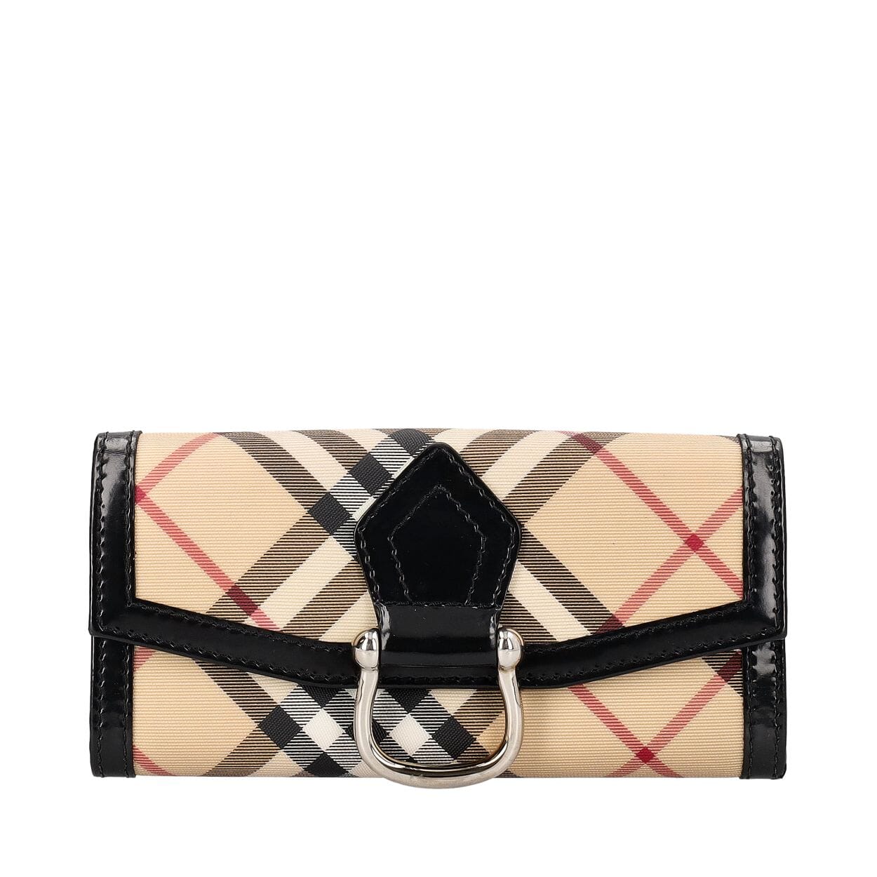 Patent/Coated Canvas Check Wallet Beige/Black