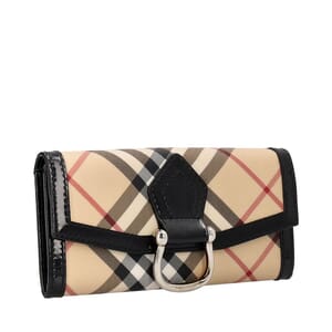 Patent/Coated Canvas Check Wallet Beige/Black, view 2