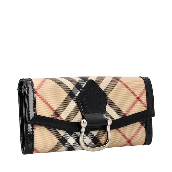 Patent/Coated Canvas Check Wallet Beige/Black