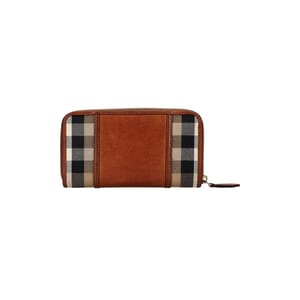 Leather/Canvas Check Zip Around Wallet Tan, view 3