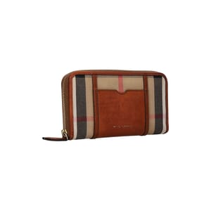 Leather/Canvas Check Zip Around Wallet Tan, view 2