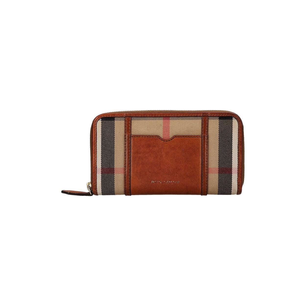 Leather/Canvas Check Zip Around Wallet Tan