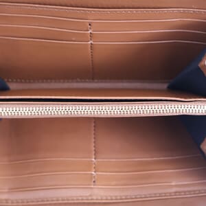 Leather/Canvas Check Zip Around Wallet Tan, view 7