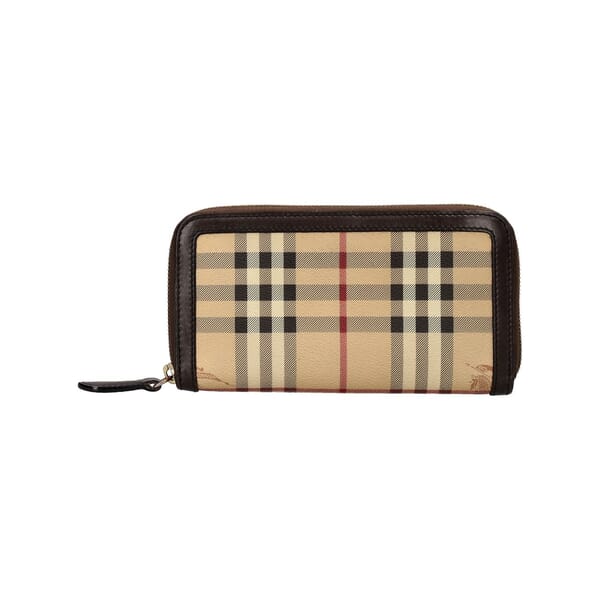 Canvas Check Zip Around Wallet Beige/Brown
