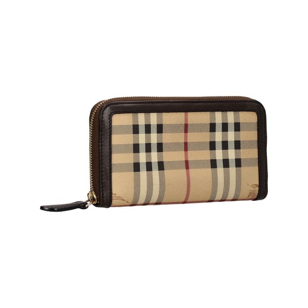Canvas Check Zip Around Wallet Beige/Brown