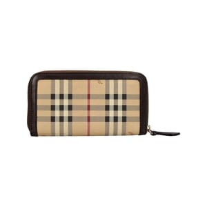 Canvas Check Zip Around Wallet Beige/Brown, view 3