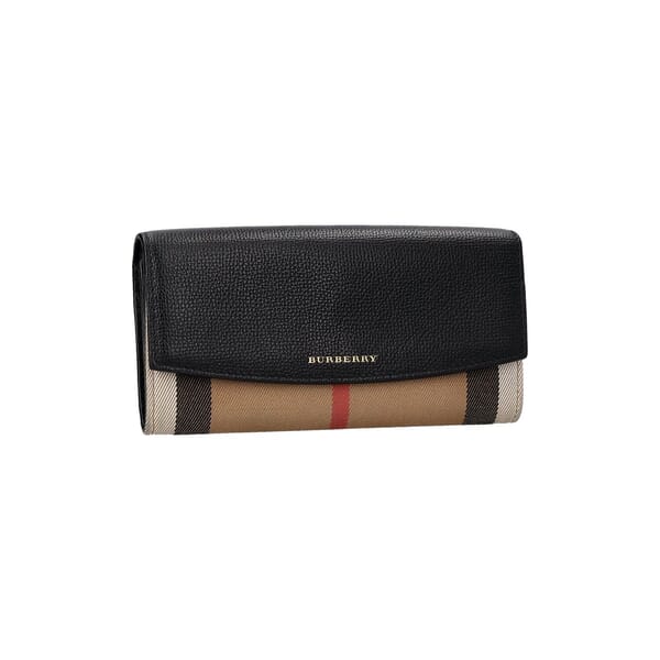 Leather/Canvas Check Wallet Beige/Black
