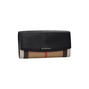 Leather/Canvas Check Wallet Beige/Black, view 2