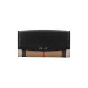 Leather/Canvas Check Wallet Beige/Black