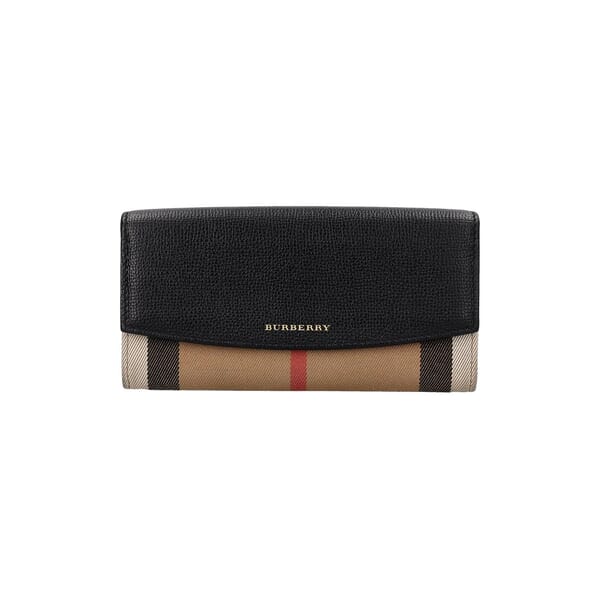 Leather/Canvas Check Wallet Beige/Black