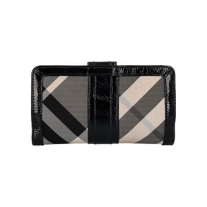 Patent/Nylon Check Continental Wallet Black/Grey, view 3