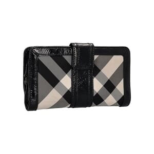 Patent/Nylon Check Continental Wallet Black/Grey, view 2