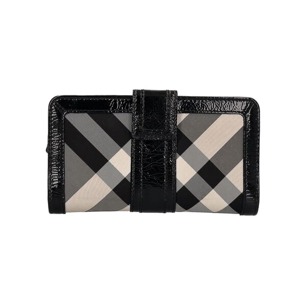 Patent/Nylon Check Continental Wallet Black/Grey