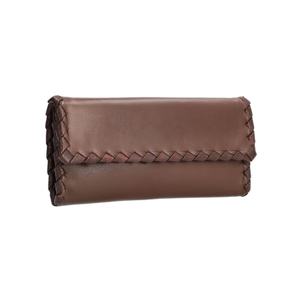 Leather Intrecciato Trim Continental Wallet Brown