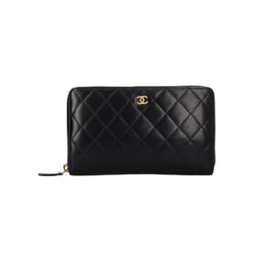 Quilted Leather Zip Around Wallet Black
