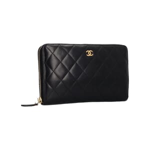 Quilted Leather Zip Around Wallet Black, view 2