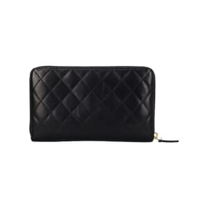 Quilted Leather Zip Around Wallet Black, view 3