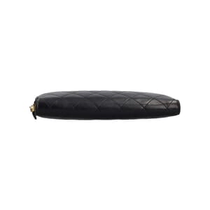 Quilted Leather Zip Around Wallet Black, view 6