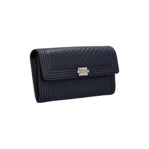 Chevron Leather Long Boy Flap Wallet Navy, view 2