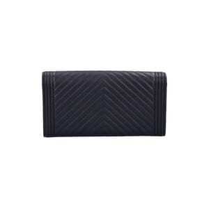 Chevron Leather Long Boy Flap Wallet Navy, view 3