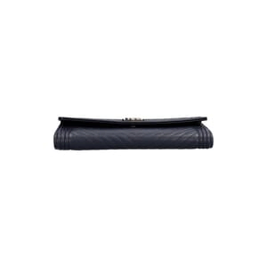 Chevron Leather Long Boy Flap Wallet Navy, view 6