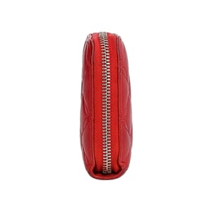 Leather Quilted Zip Around Wallet Red, view 4