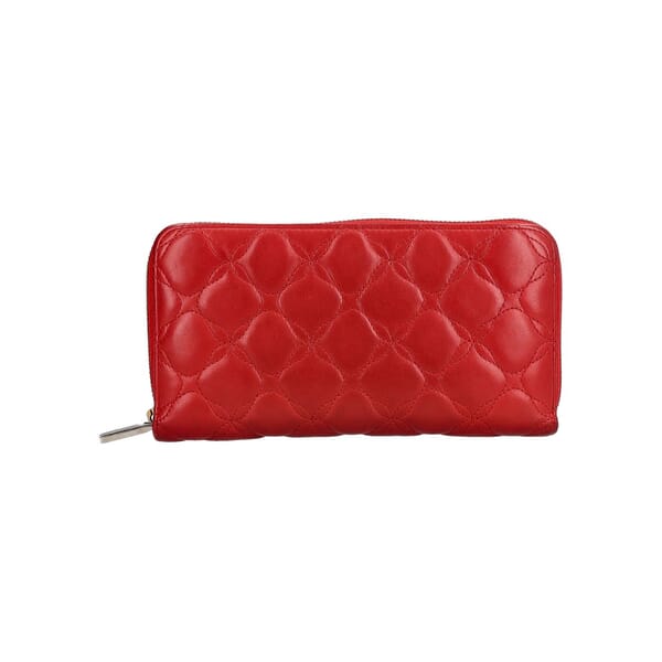 Leather Quilted Zip Around Wallet Red