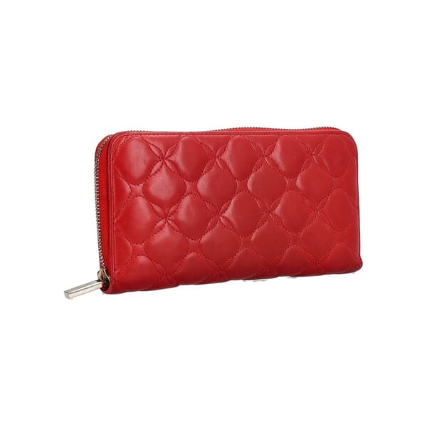 Leather Quilted Zip Around Wallet Red