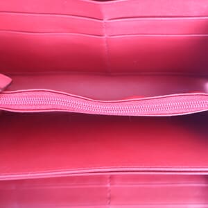 Leather Quilted Zip Around Wallet Red, view 7