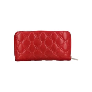 Leather Quilted Zip Around Wallet Red, view 3