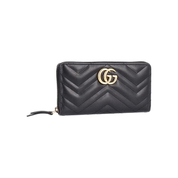 Leather GG Marmont Zip Around Wallet Black
