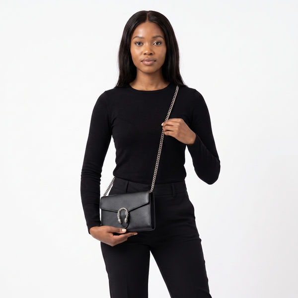 Leather Dionysus Chain Wallet Black