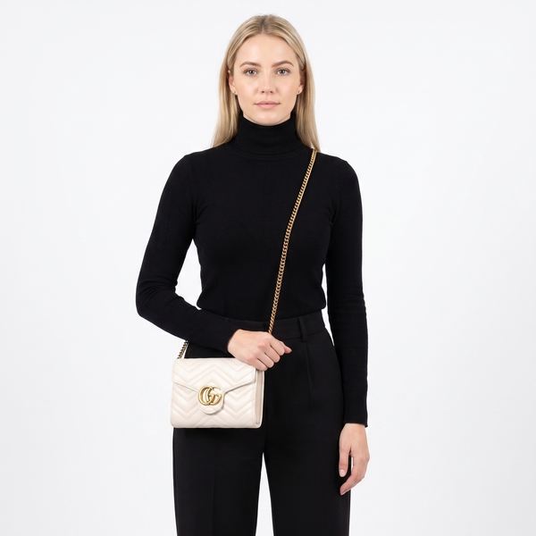 Marmont GG Chain Wallet Ivory
