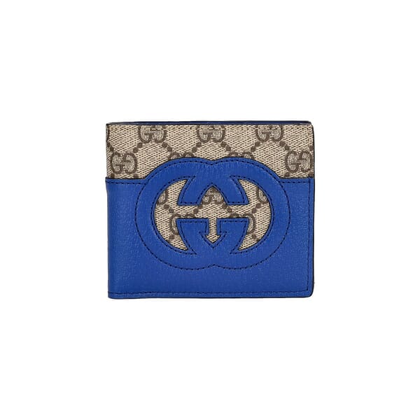 Supreme GG/Leather Interlocking G Bifold Wallet Beige/Blue