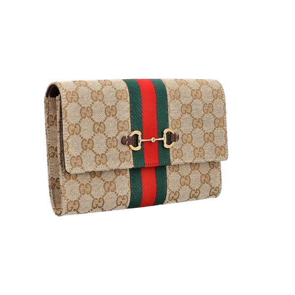 Canvas GG Horsebit Web Wallet Beige/Ebony