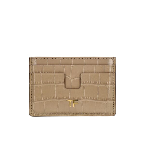 Croc Embossed Card Holder Warm Taupe