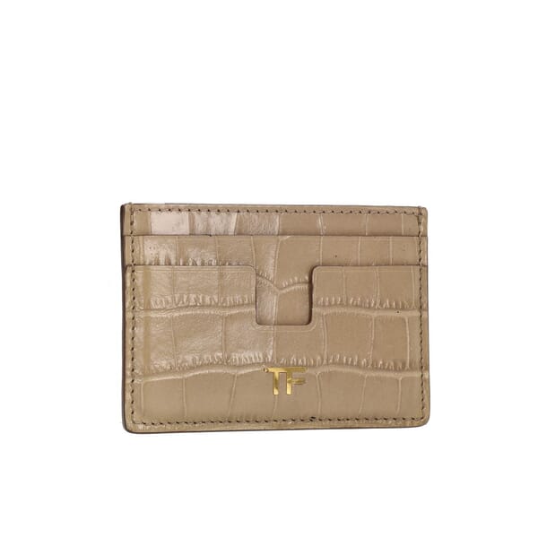 Croc Embossed Card Holder Warm Taupe