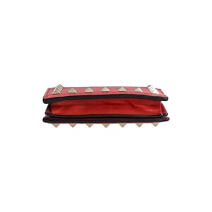 Leather Small Rockstud Wallet Red, view 6