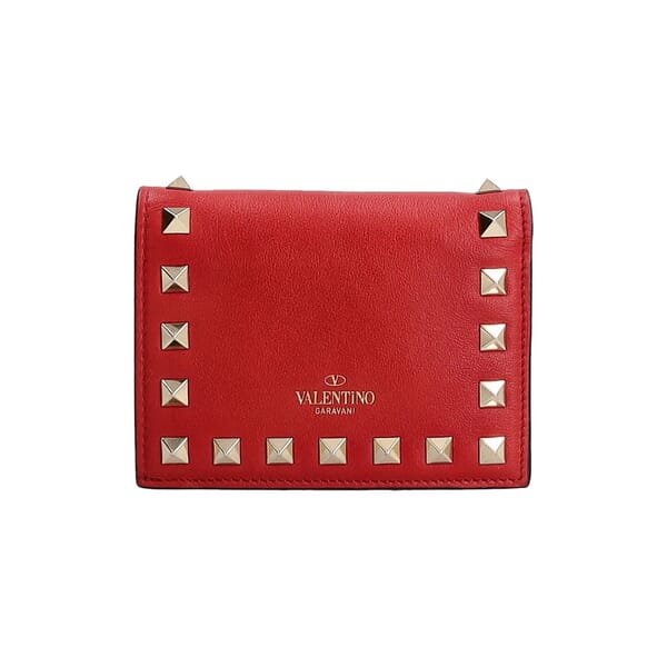 Leather Small Rockstud Wallet Red