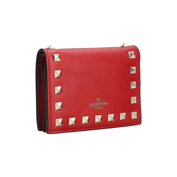 Leather Small Rockstud Wallet Red