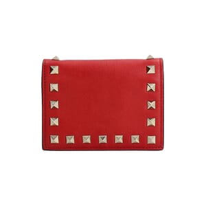 Leather Small Rockstud Wallet Red, view 3