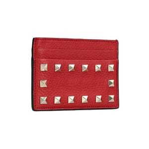 Leather Rockstud Card Holder Red, view 2