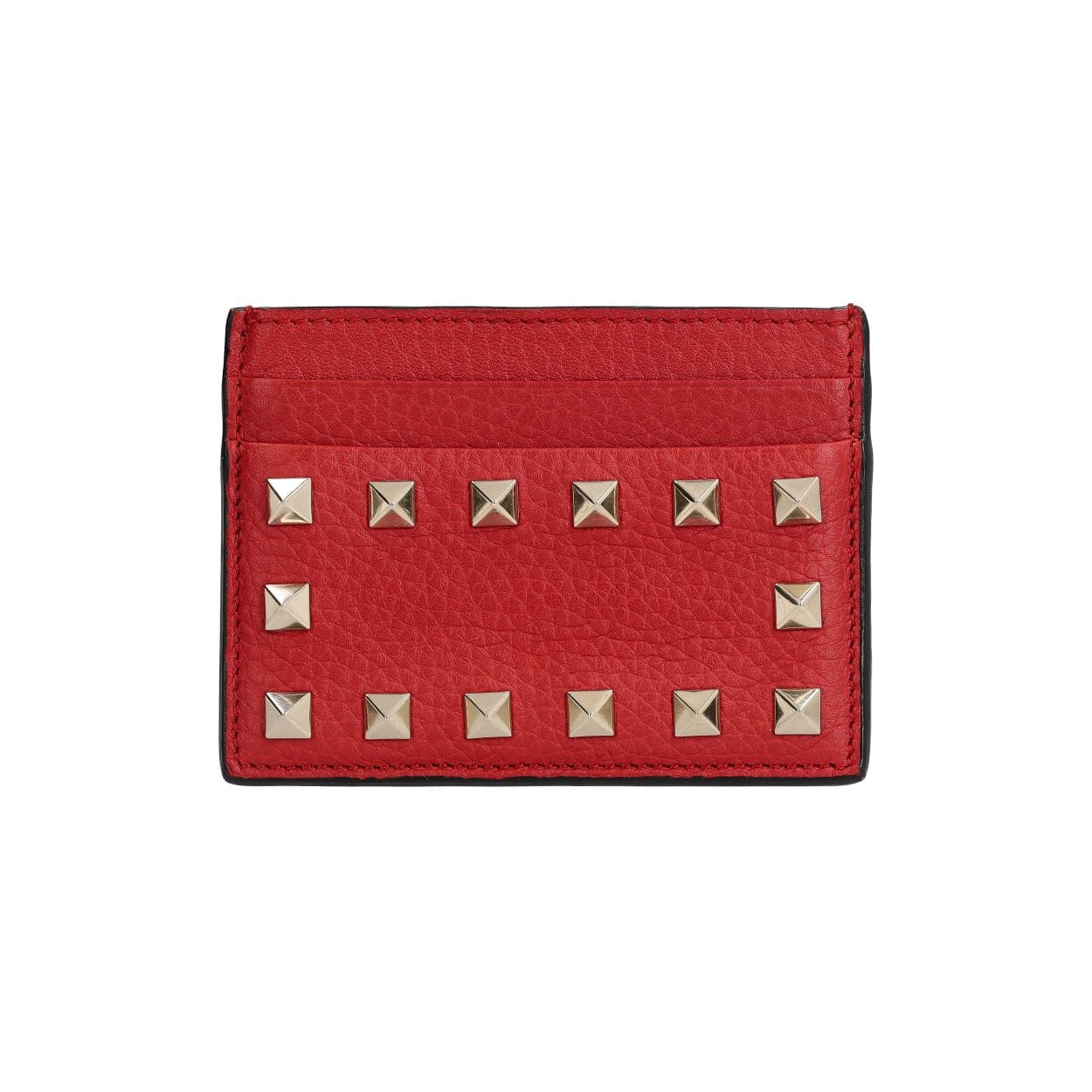 Leather Rockstud Card Holder Red