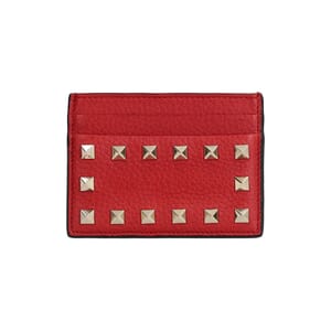 Leather Rockstud Card Holder Red