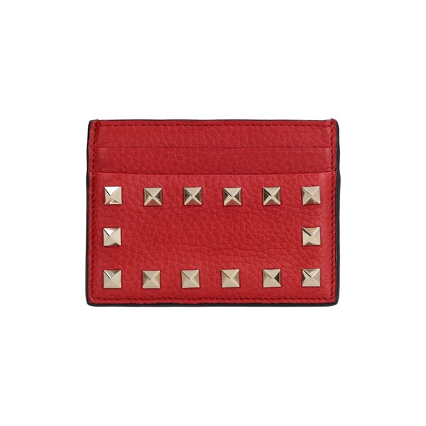 Leather Rockstud Card Holder Red
